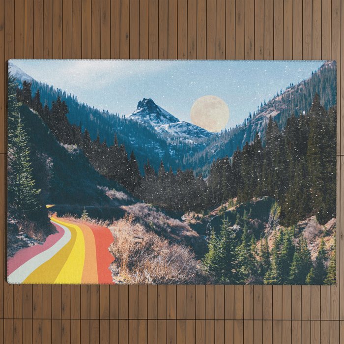 1960's Style Mountain Collage Outdoor Rug