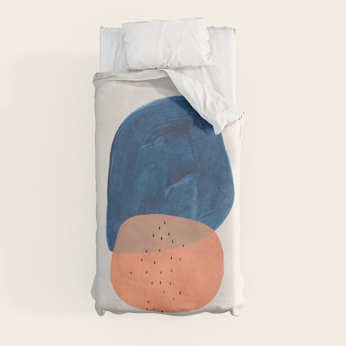 Twins' Minimalist Modern Mid Century Colorful Navy Blue Tan Shapes by Ejaaz Haniff Duvet Cover