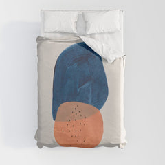 Twins' Minimalist Modern Mid Century Colorful Navy Blue Tan Shapes by Ejaaz Haniff Duvet Cover