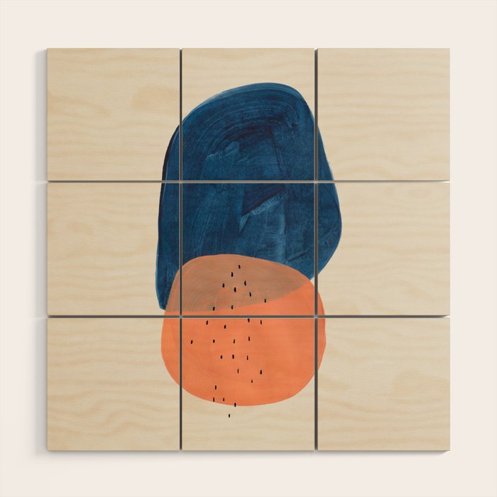 Twins' Minimalist Modern Mid Century Colorful Navy Blue Tan Shapes by Ejaaz Haniff Wood Wall Art