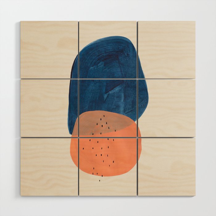Twins' Minimalist Modern Mid Century Colorful Navy Blue Tan Shapes by Ejaaz Haniff Wood Wall Art