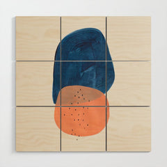 Twins' Minimalist Modern Mid Century Colorful Navy Blue Tan Shapes by Ejaaz Haniff Wood Wall Art