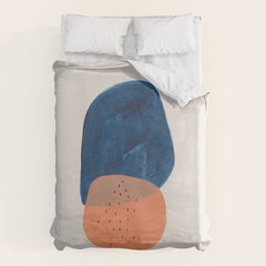 Twins' Minimalist Modern Mid Century Colorful Navy Blue Tan Shapes by Ejaaz Haniff Duvet Cover