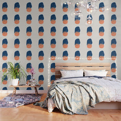 Twins' Minimalist Modern Mid Century Colorful Navy Blue Tan Shapes by Ejaaz Haniff Wallpaper