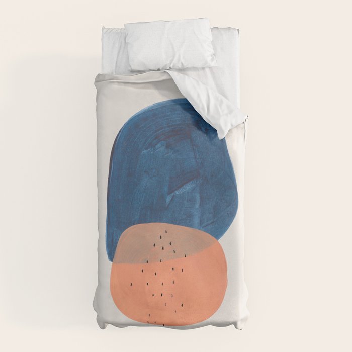 Twins' Minimalist Modern Mid Century Colorful Navy Blue Tan Shapes by Ejaaz Haniff Duvet Cover