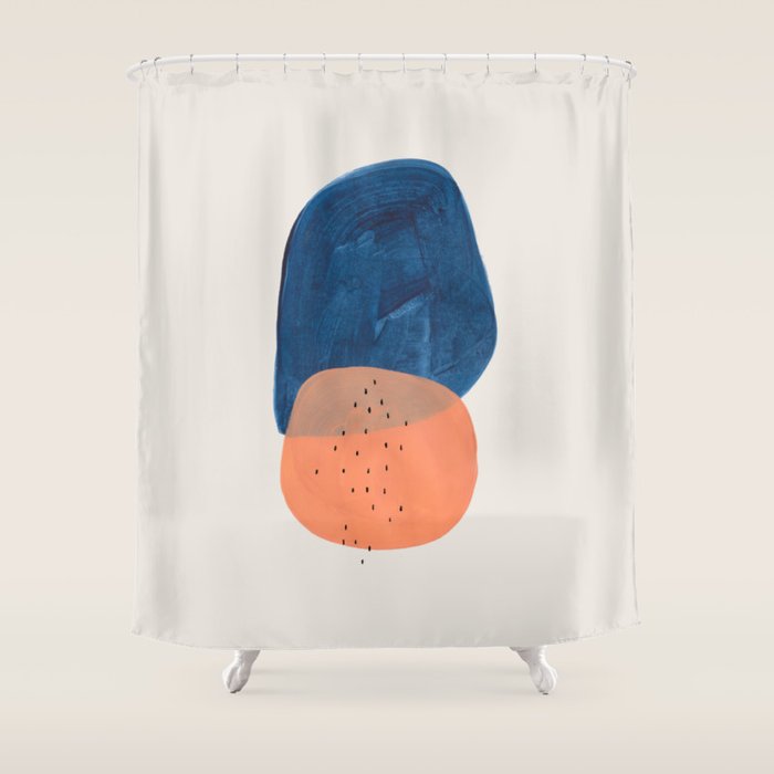 Twins' Minimalist Modern Mid Century Colorful Navy Blue Tan Shapes by Ejaaz Haniff Shower Curtain