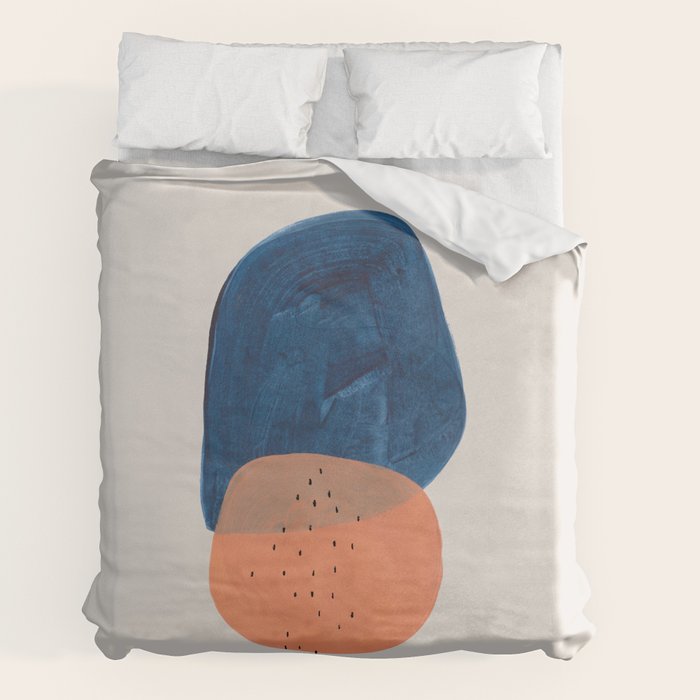 Twins' Minimalist Modern Mid Century Colorful Navy Blue Tan Shapes by Ejaaz Haniff Duvet Cover