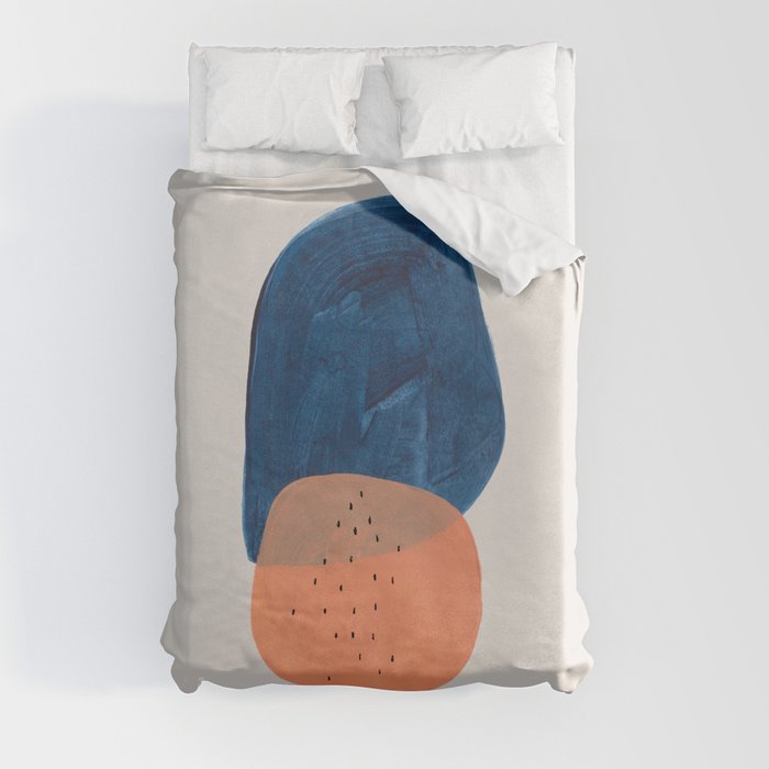 Twins' Minimalist Modern Mid Century Colorful Navy Blue Tan Shapes by Ejaaz Haniff Duvet Cover