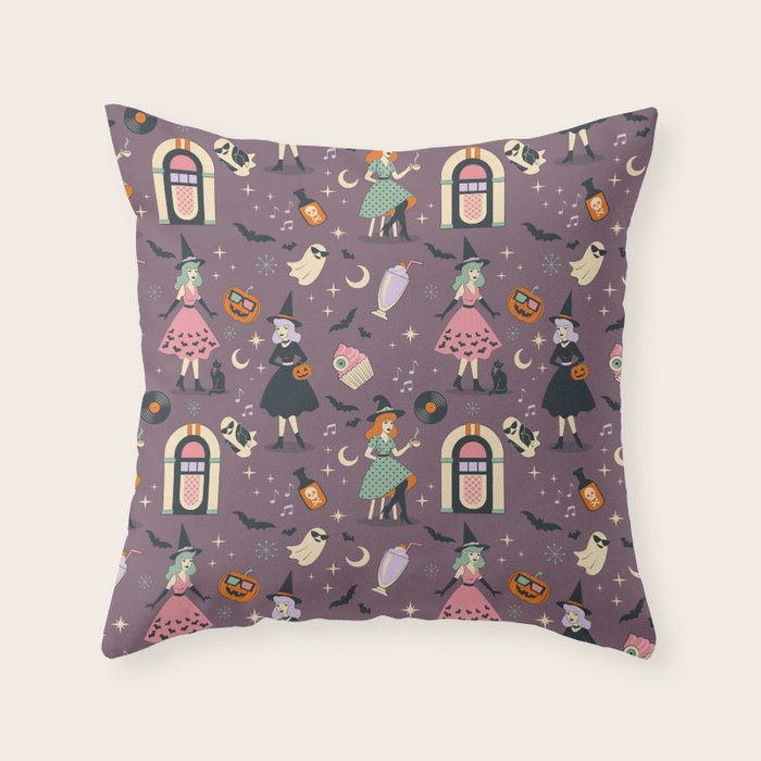 50s Witch Vibes Throw Pillow