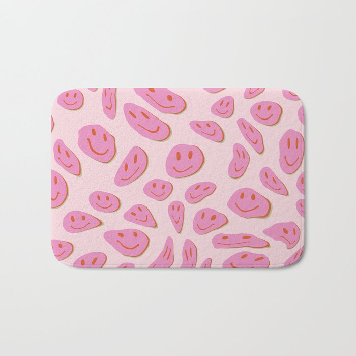 70s retro pink smiles pattern  Bath Mat