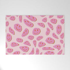 70s retro pink smiles pattern  Welcome Mat