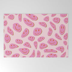 70s retro pink smiles pattern  Welcome Mat