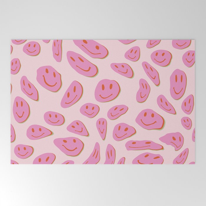 70s retro pink smiles pattern  Welcome Mat