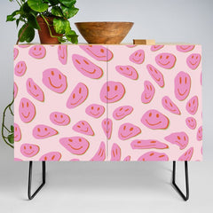 70s retro pink smiles pattern  Credenza