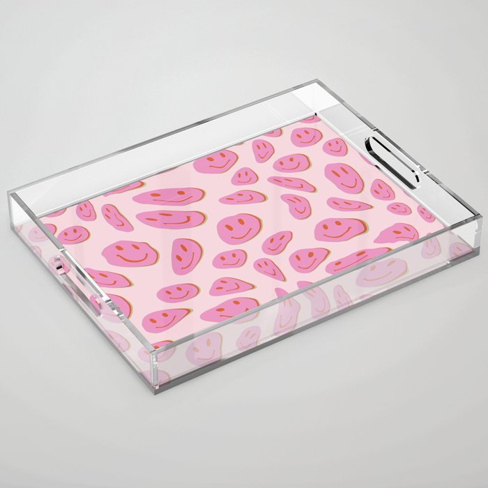 70s retro pink smiles pattern  Acrylic Tray