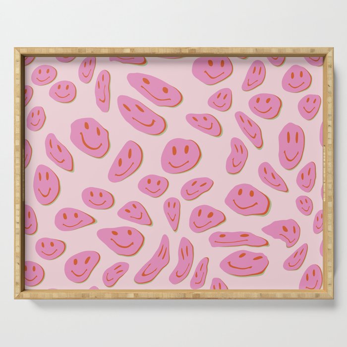 70s retro pink smiles pattern  Serving Tray