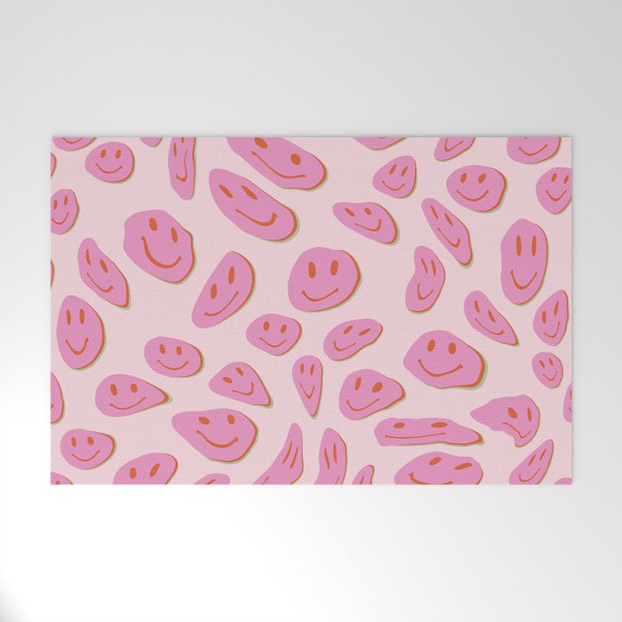 70s retro pink smiles pattern  Welcome Mat