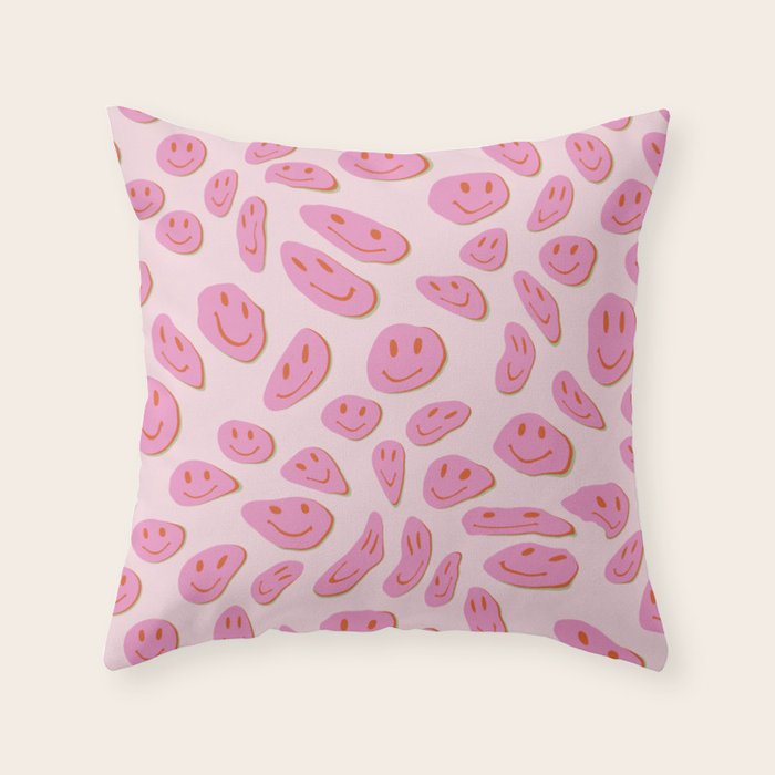 70s retro pink smiles pattern  Throw Pillow