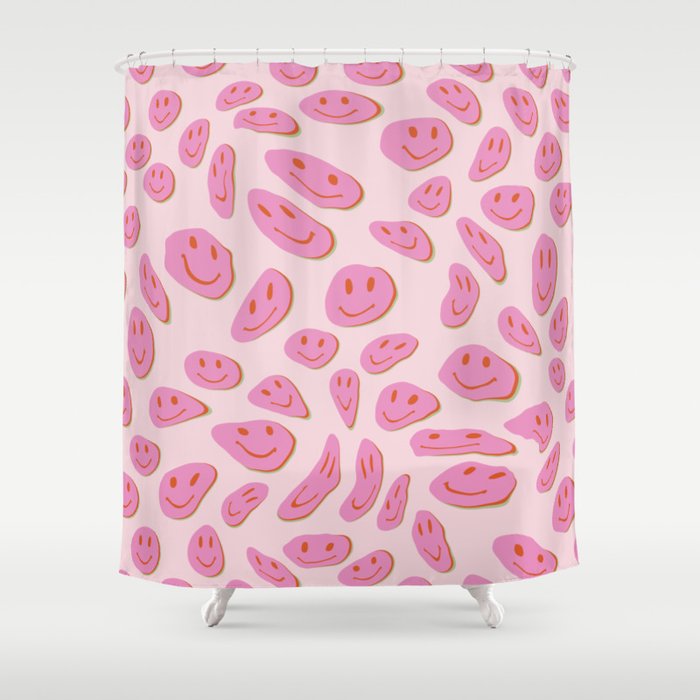 70s retro pink smiles pattern  Shower Curtain