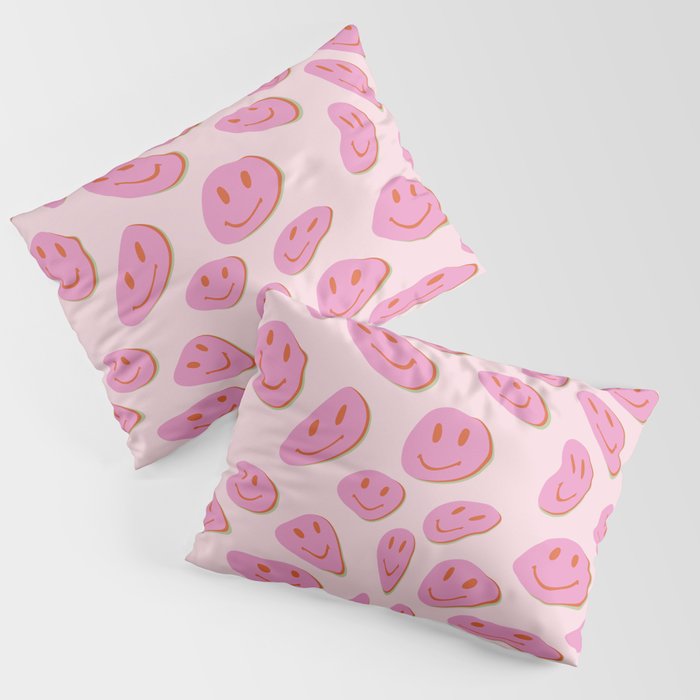 70s retro pink smiles pattern  Pillow Sham