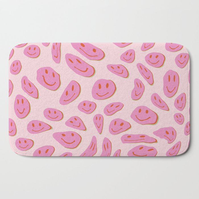 70s retro pink smiles pattern  Bath Mat