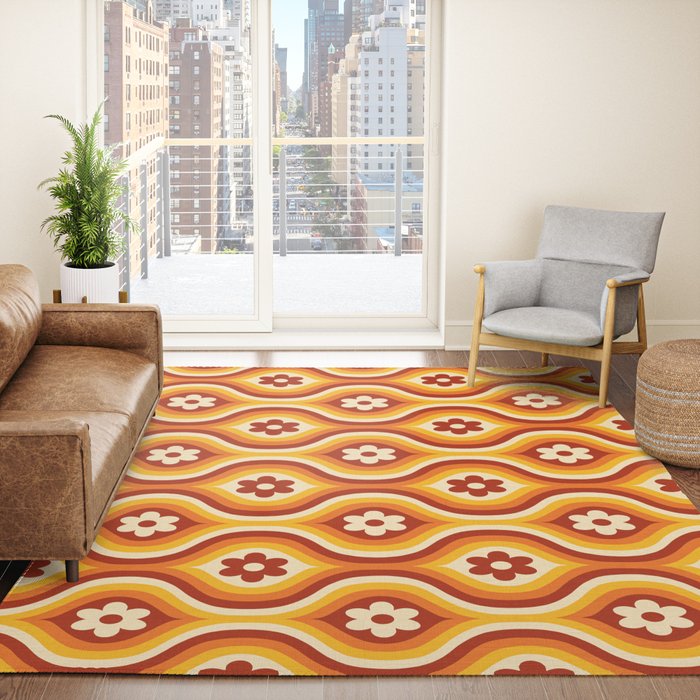 70s Groovy Daisy Ovals Pattern Rug