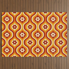 70s Groovy Daisy Ovals Pattern Outdoor Rug