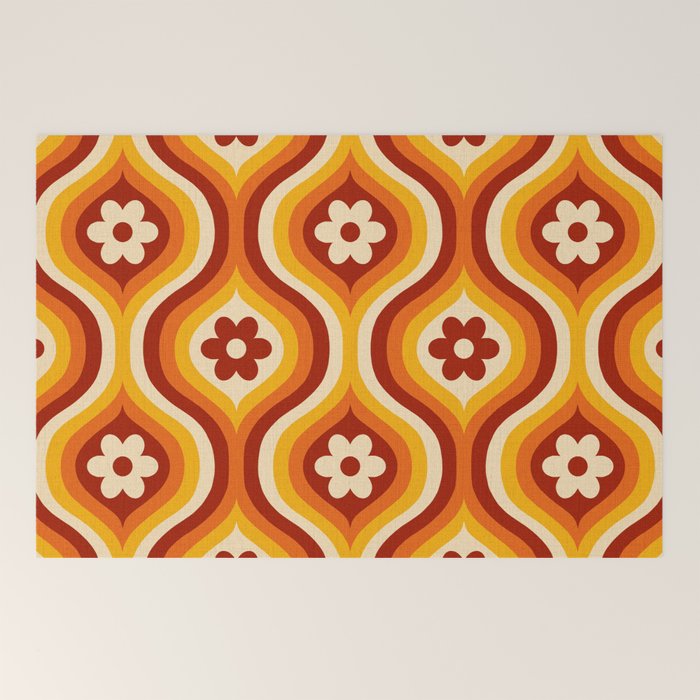 70s Groovy Daisy Ovals Pattern Welcome Mat