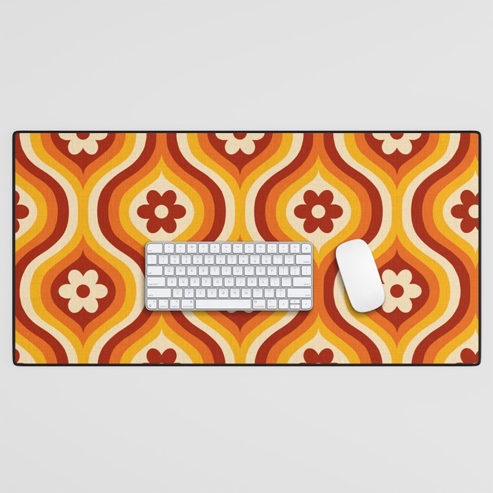 70s Groovy Daisy Ovals Pattern Desk Mat