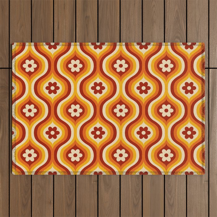 70s Groovy Daisy Ovals Pattern Outdoor Rug