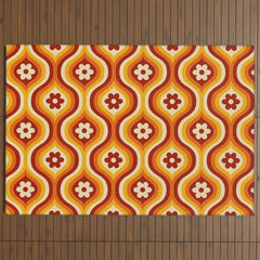 70s Groovy Daisy Ovals Pattern Outdoor Rug