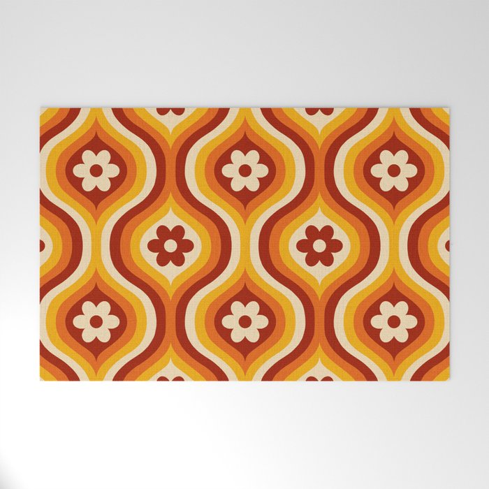 70s Groovy Daisy Ovals Pattern Welcome Mat