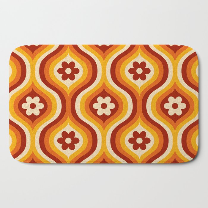 70s Groovy Daisy Ovals Pattern Bath Mat