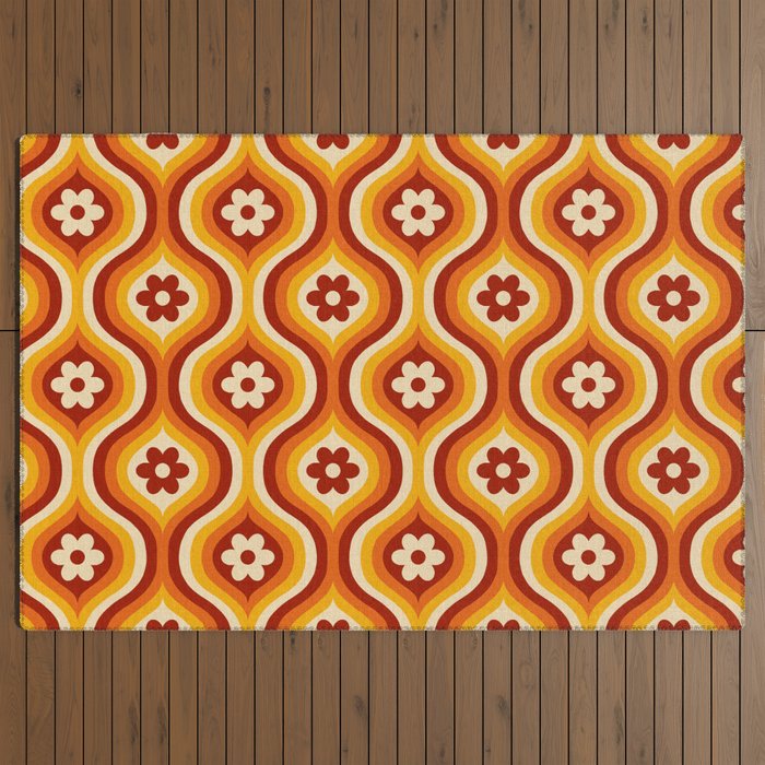 70s Groovy Daisy Ovals Pattern Outdoor Rug