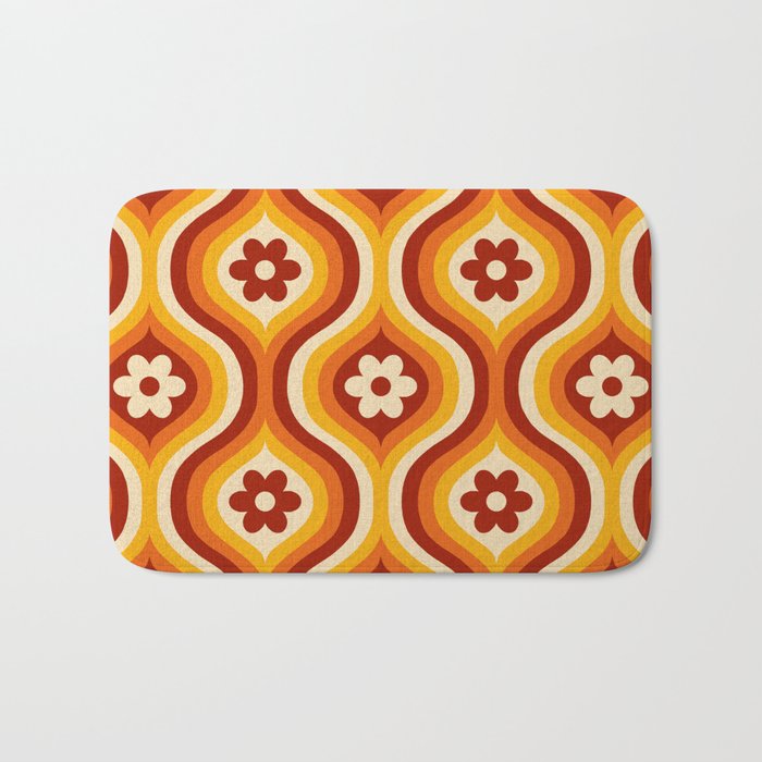 70s Groovy Daisy Ovals Pattern Bath Mat