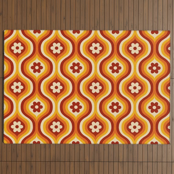 70s Groovy Daisy Ovals Pattern Outdoor Rug