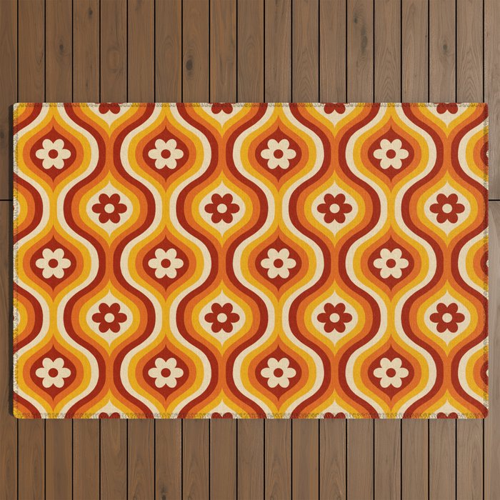 70s Groovy Daisy Ovals Pattern Outdoor Rug