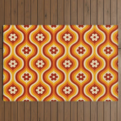 70s Groovy Daisy Ovals Pattern Outdoor Rug