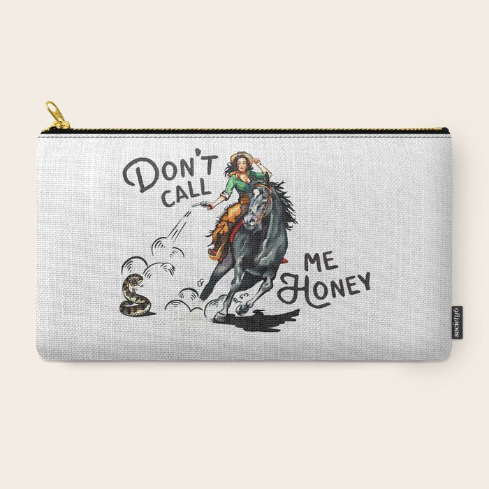 "Don't Call Me Honey" Cowgirl On Horseback Shooting a Rattlesnake Carry All Pouch