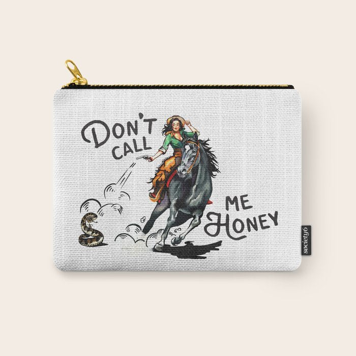 "Don't Call Me Honey" Cowgirl On Horseback Shooting a Rattlesnake Carry All Pouch