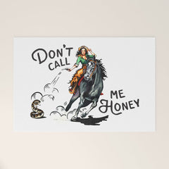 "Don't Call Me Honey" Cowgirl On Horseback Shooting a Rattlesnake Welcome Mat