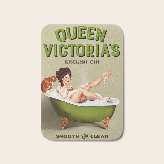 "Queen Victoria's English Gin" Cool Vintage Pinup Girl Alcohol Ad Wall Art Bath Mat