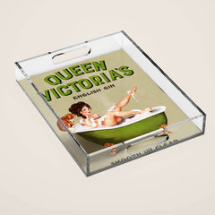 "Queen Victoria's English Gin" Cool Vintage Pinup Girl Alcohol Ad Wall Art Acrylic Tray