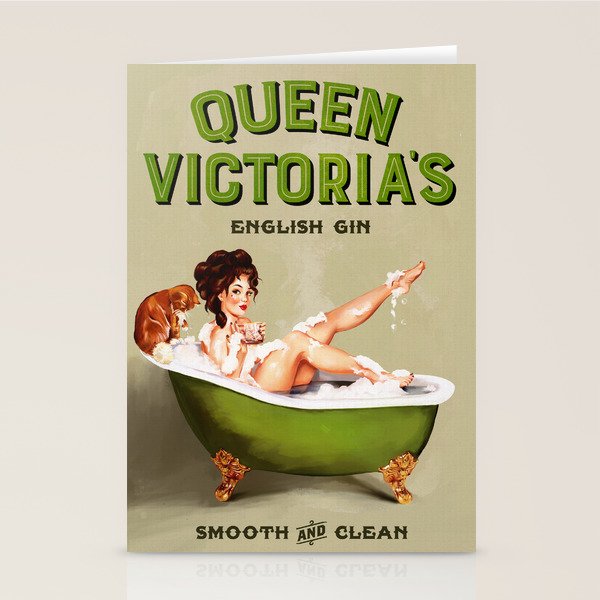 "Queen Victoria's English Gin" Cool Vintage Pinup Girl Alcohol Ad Wall Art Stationery Card