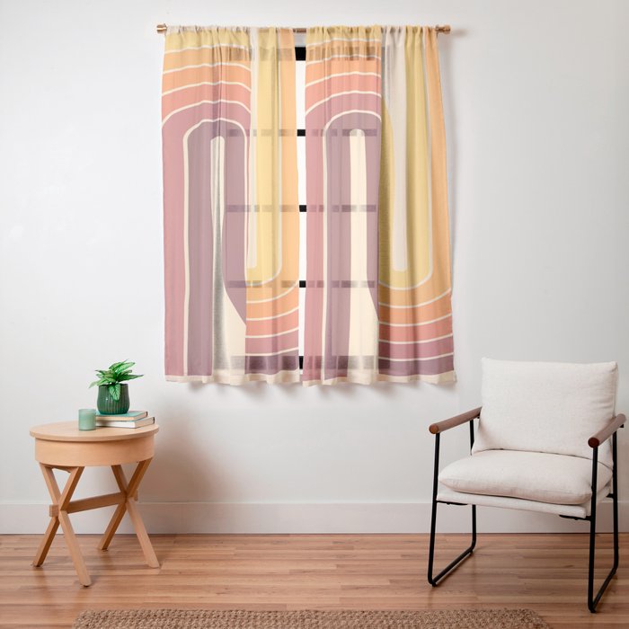 70s Retro Vintage Style Geometric Design 371 Autumn Window Curtain