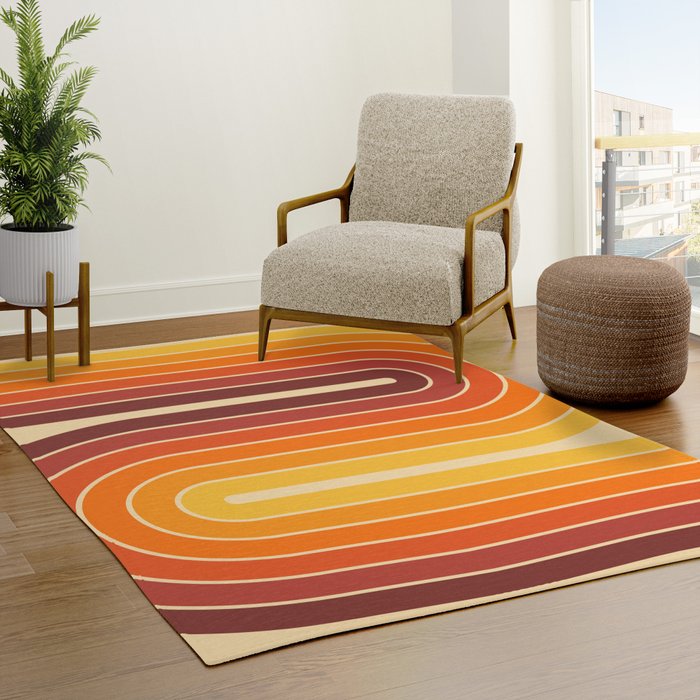 70s Retro Vintage Style Geometric Design 371 Autumn Rug
