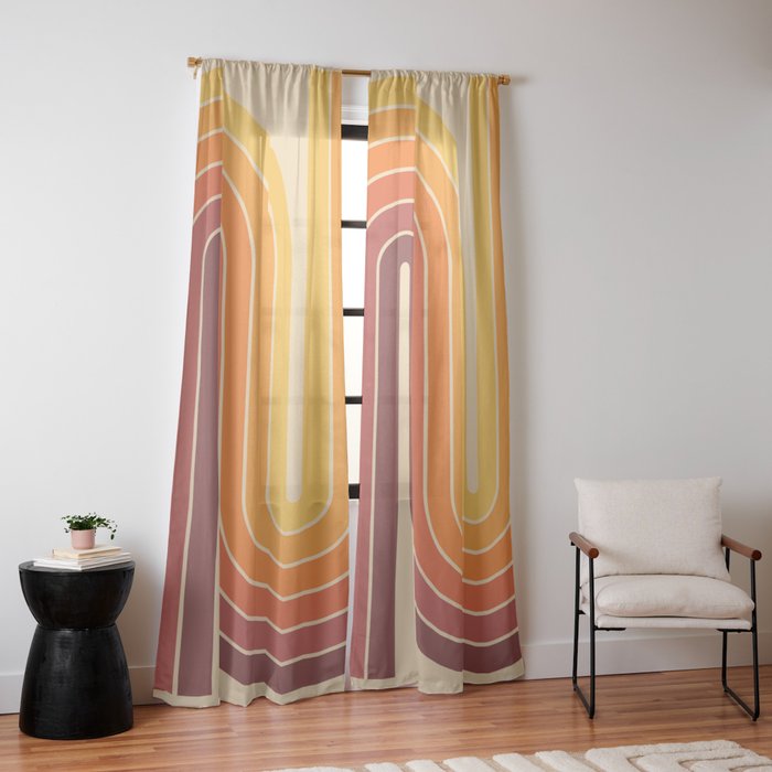 70s Retro Vintage Style Geometric Design 371 Autumn Window Curtain