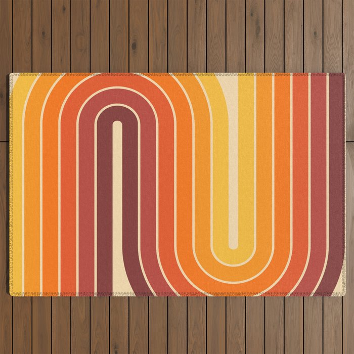 70s Retro Vintage Style Geometric Design 371 Autumn Outdoor Rug