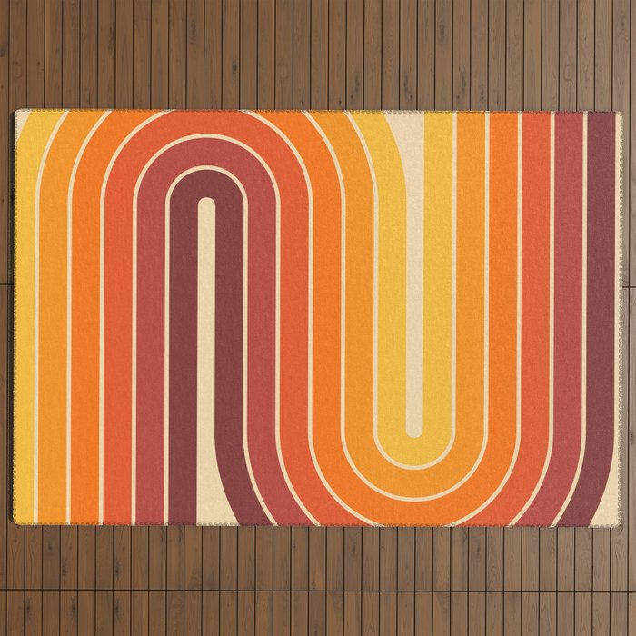 70s Retro Vintage Style Geometric Design 371 Autumn Outdoor Rug