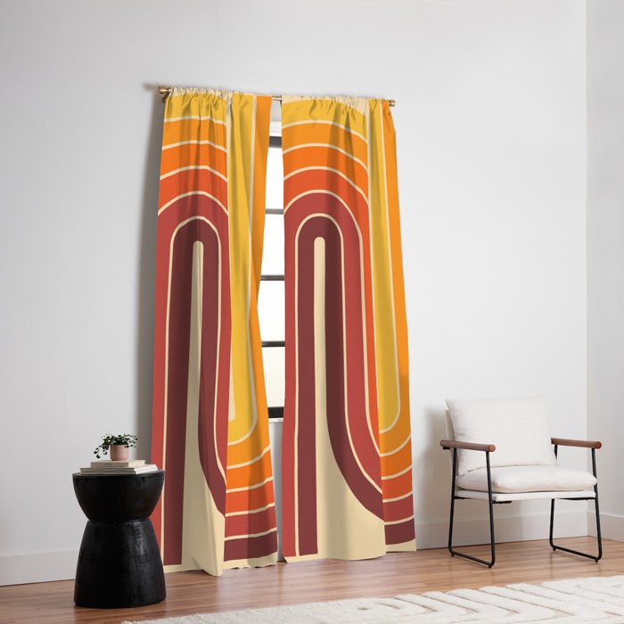 70s Retro Vintage Style Geometric Design 371 Autumn Window Curtain